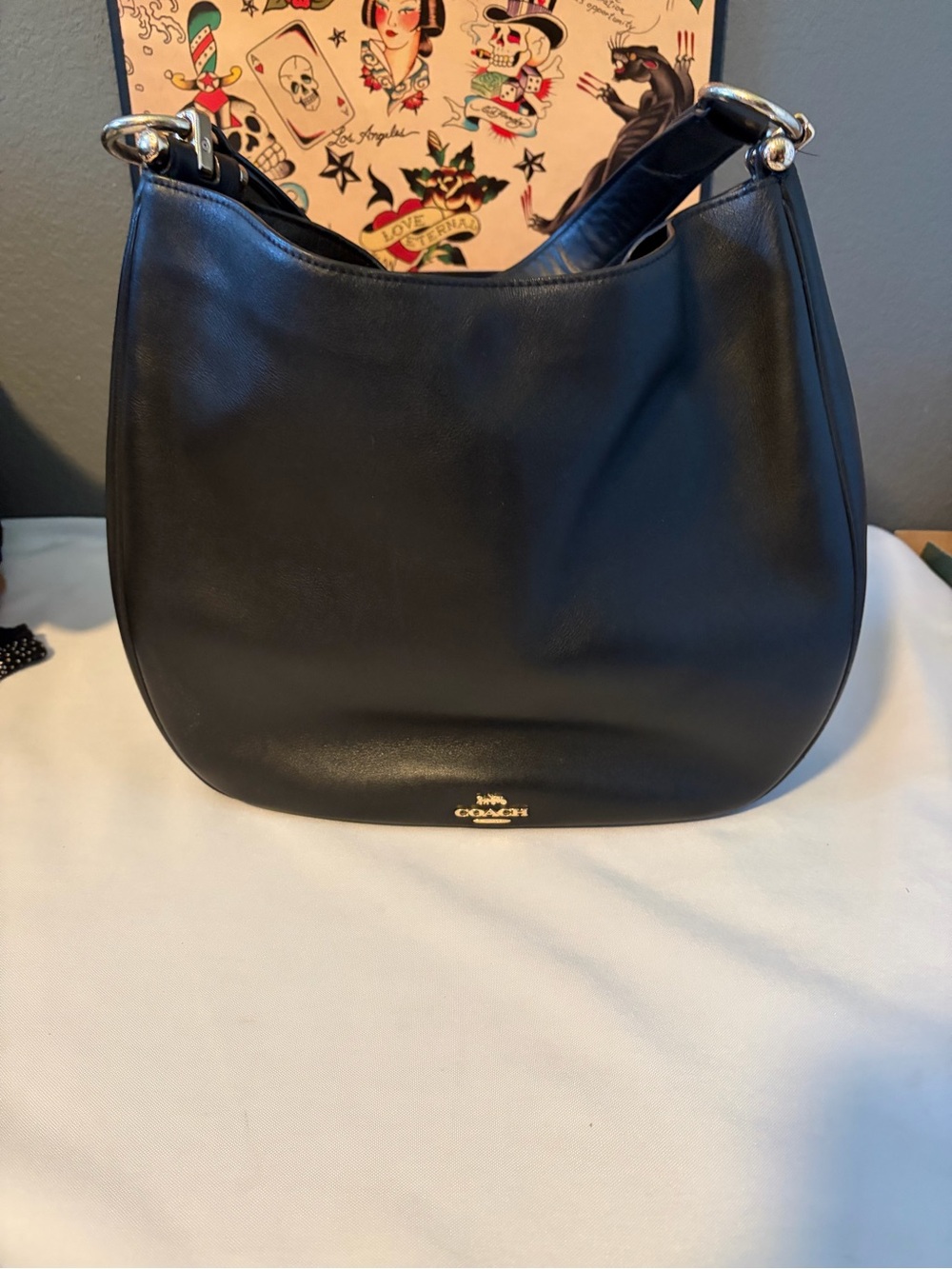 COACH Nomad Black Leather Hobo with Gold Logo Detail 36026